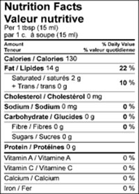 Premium Organic Extra Virgin Olive Oil Nutrition Facts